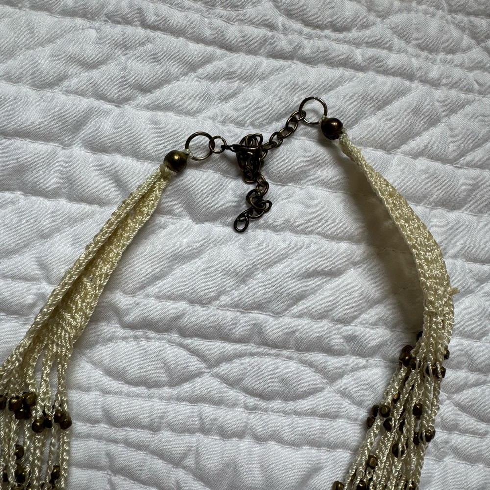 Layered Crocheted Cream Beaded Necklace - Picture 3 of 4